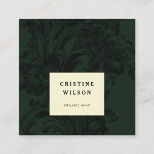 Classic dark green vintage ornamental Victorian Square Business Card