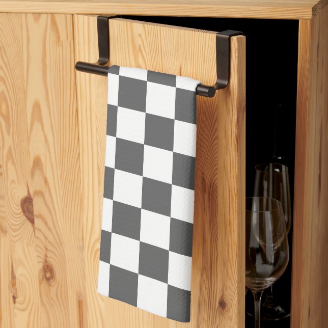 Classic dark grey checkerboard kitchen towel (Thirds Fold)