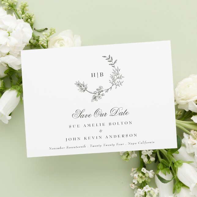 Classic Dark Grey Monogram Wreath Classic Wedding Save The Date (Creator Uploaded)