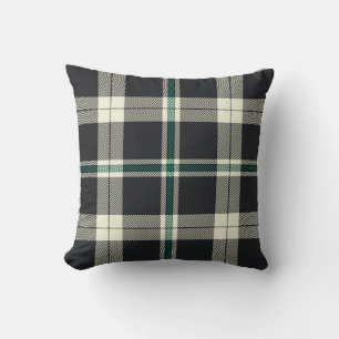 Classic Dark Navy and Green Tartan Plaid Pattern Throw Pillow