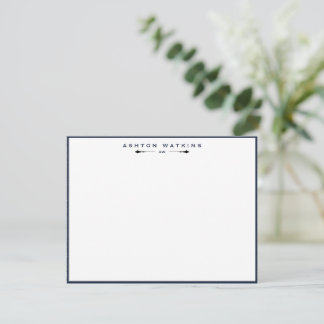 Classic Dark Navy Border Monogram Note Card