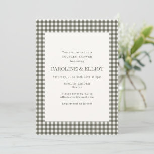 Classic Dark Olive Grey Gingham Couples Shower Invitation