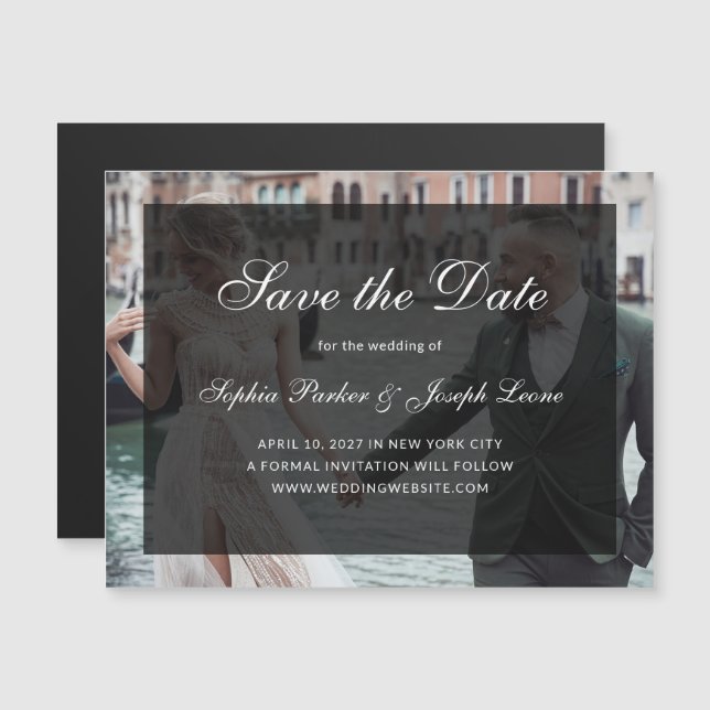 Classic Dark Overlay Photo Magnetic Save the Date (Front/Back)