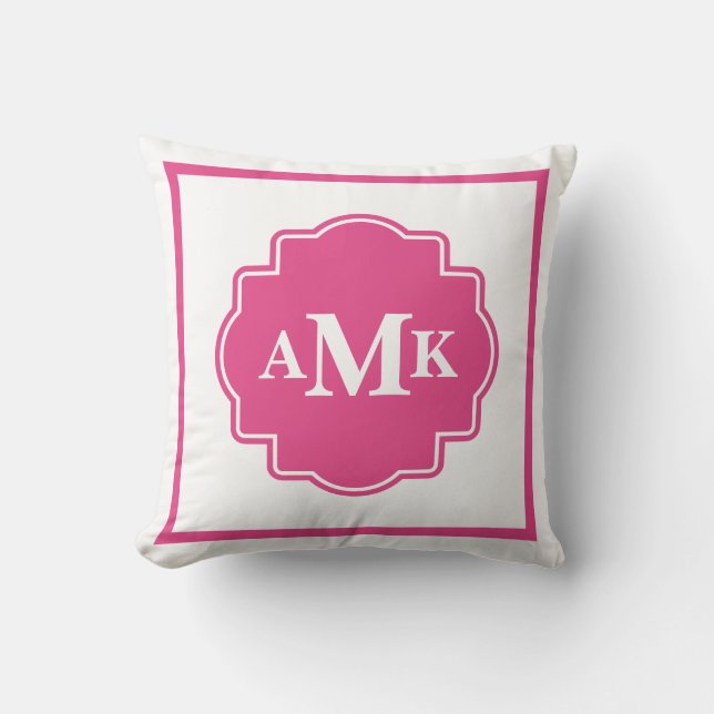 Classic Dark Pink and White Monogram Pillow (Front)