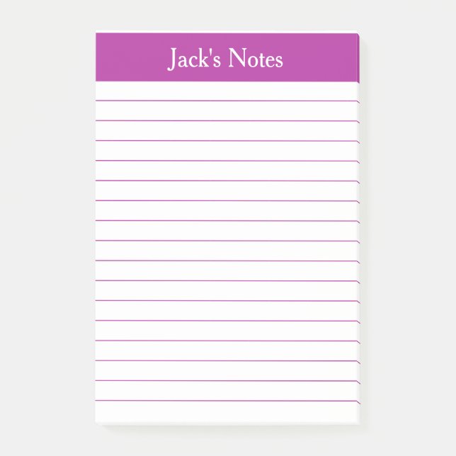 Classic Dark Pink Lined Personalized Post-it Notes (Front)