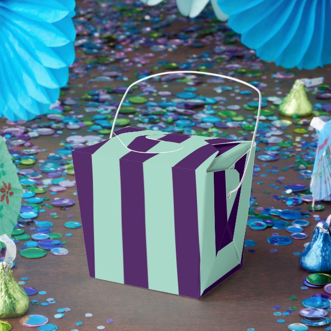 Classic Dark Purple and Light TealStriped Take Out Favor Box (Party)