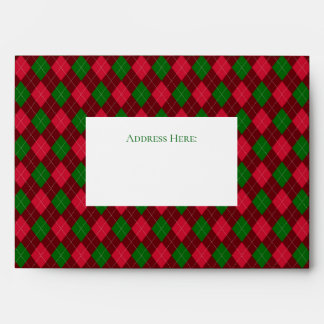 Classic Dark Red & Green Argyle Preppy Christmas Envelope