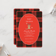 Classic Dark Red Plaid Baby Shower Invitation