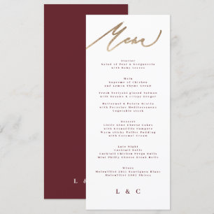 Classic Dark Red Plum Burgundy Calligraphy Wedding Menu