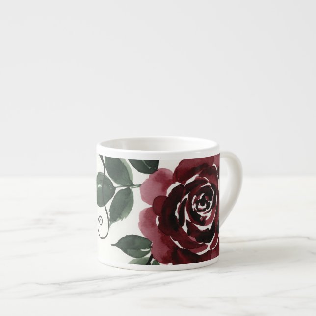 Classic Dark Red Rose Floral Ceramic Specialty Mug (Front Right)
