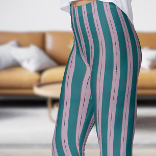 Classic Dark Teal and Pink Strip Pattern Leggings