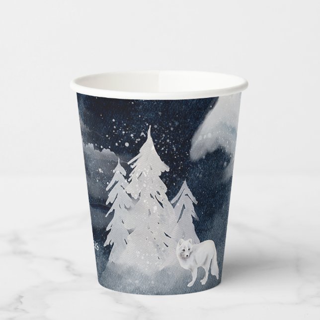 Classic dark winter scene with fox Christmas  Paper Cups (Left)