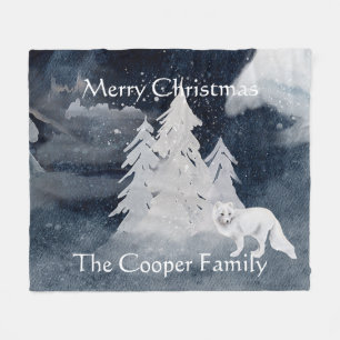 Classic dark winter scene with fox personalized fleece blanket