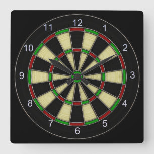 Classic Dart Board Design, Darts, Dart Games Square Wall Clock