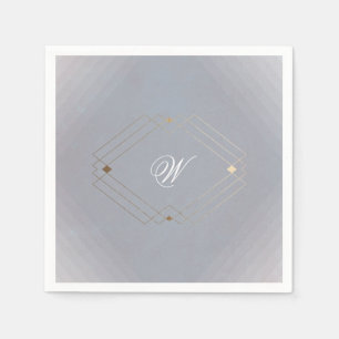 Classic Deco Gold Vintage Grey Calligraphy Wedding Napkin