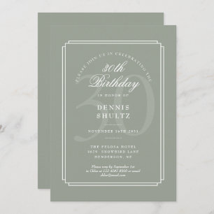 Classic Deco Sage and White 30th Birthday Invitation
