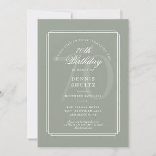 Classic Deco Sage and White 70th Birthday Invitation