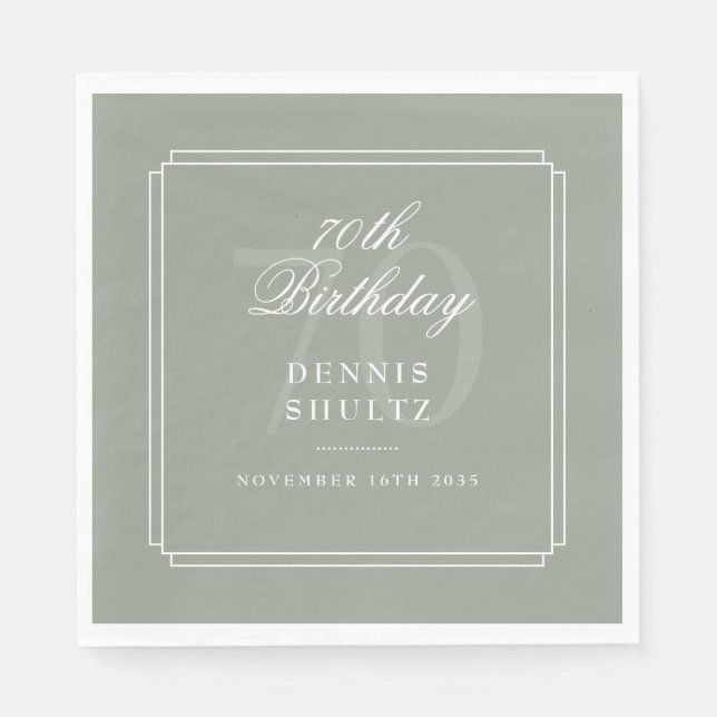 Classic Deco | Sage and White 70th Birthday Napkin (Front)