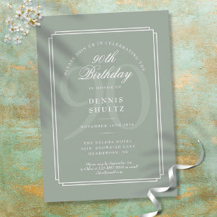 Classic Deco   Sage and White 90th Birthday Invitation