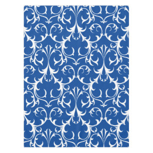 Classic Deep Blue & White Damask Floral  Tablecloth