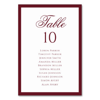 Classic Deep Burgundy Border Wedding Seating Chart Table Number