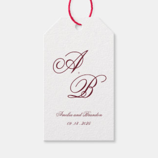 Classic Deep Burgundy Monogram Script Wedding Gift Tags
