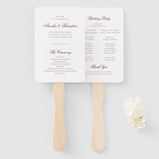 Classic Deep Burgundy Script Wedding Program Hand Fan