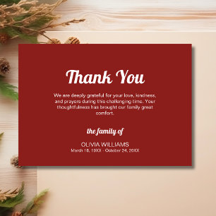 Classic Deep Burgundy Traditional Funeral Sympathy Thank You Card