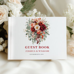 Classic Deep Red Autumn Wedding Guest Book Design