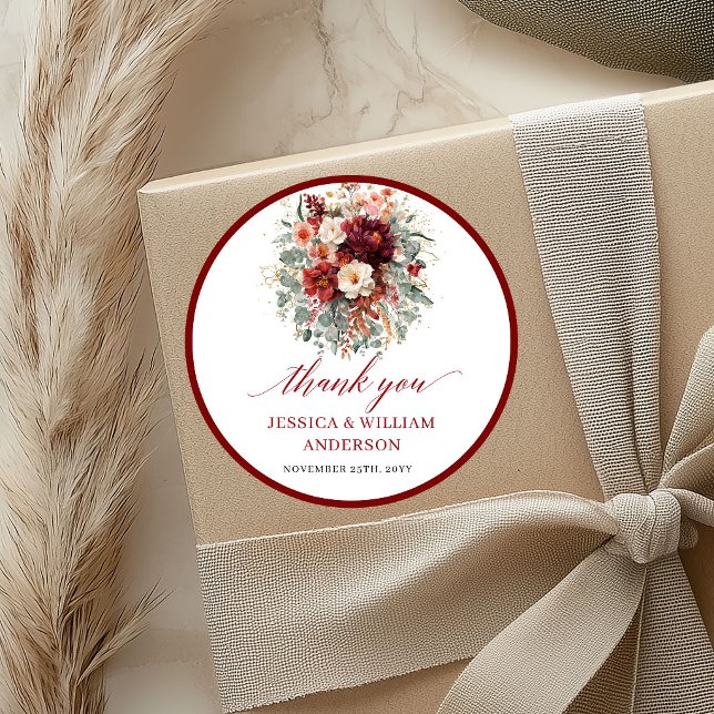 Classic Deep Red Autumn Wedding Sticker Design (Classic Deep Red Autumn Wedding Sticker Design

)