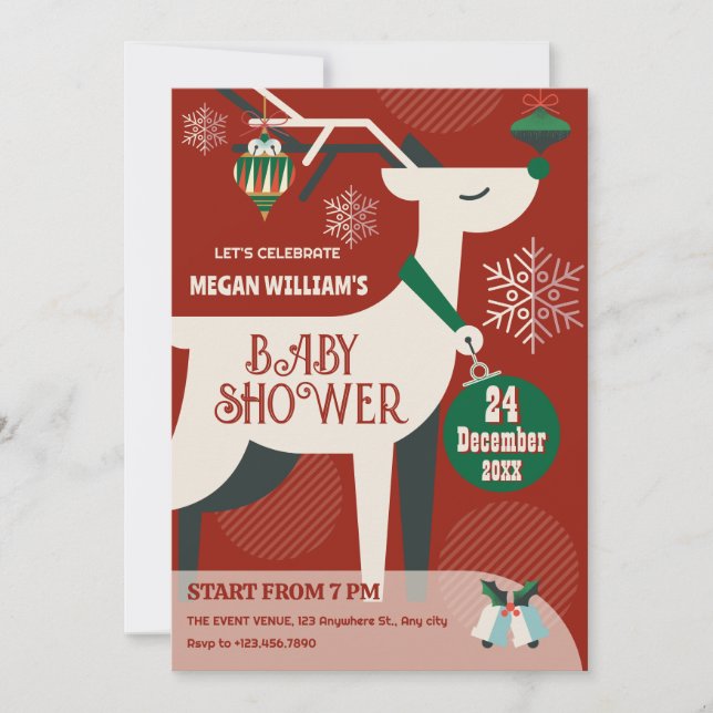 Classic deer christmas decor baby shower invitation (Front)