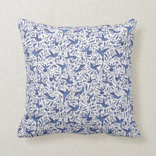 Classic Delft Blue, Humming Birds & Leaves Throw Pillow