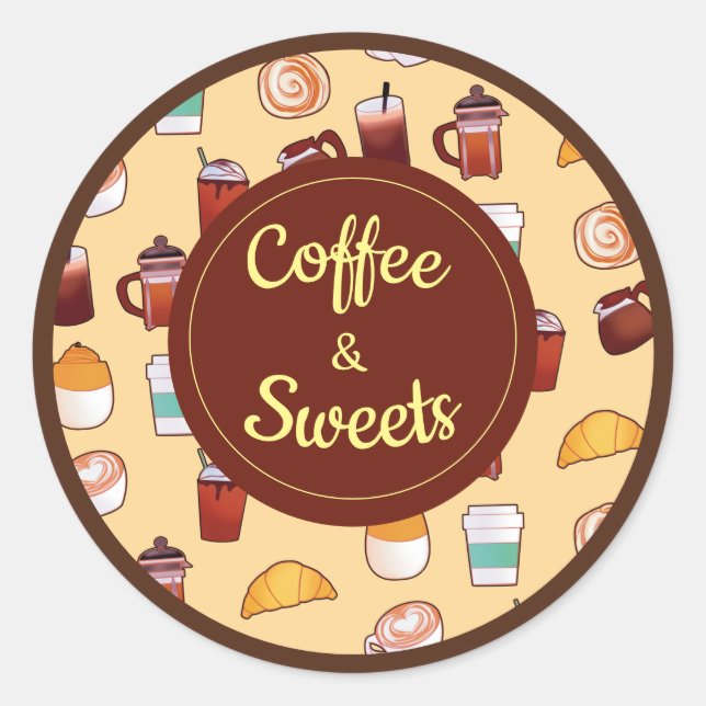 Classic Delicious Coffee And Pastries Round Sticker (Front)