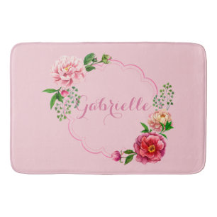 Classic Design: Pretty Pink Floral Frame Bath Mat
