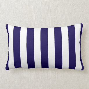 Classic Designer Stripes in Cobalt Blue and White Lumbar Pillow