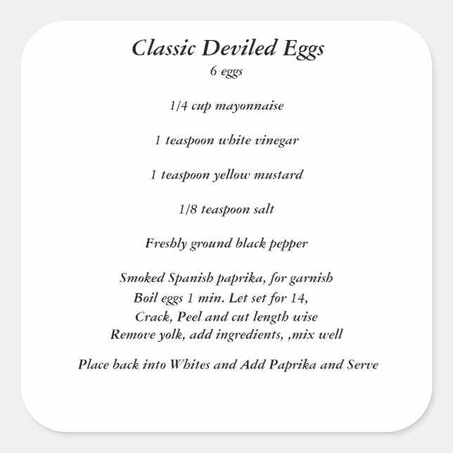 Classic Deviled Eggs Recipe Stickers (Front)