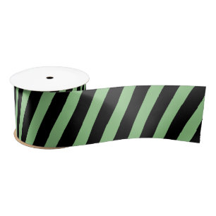 Classic Diagonal Striped Black and Light Green Satin Ribbon