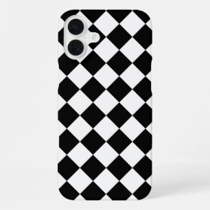 Classic Diamond Black and White Checkers iPhone 16 Plus Case
