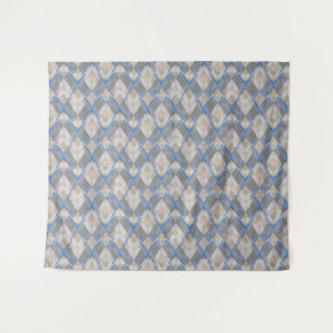 Classic diamond shaped grey beige sherpa blanket tapestry