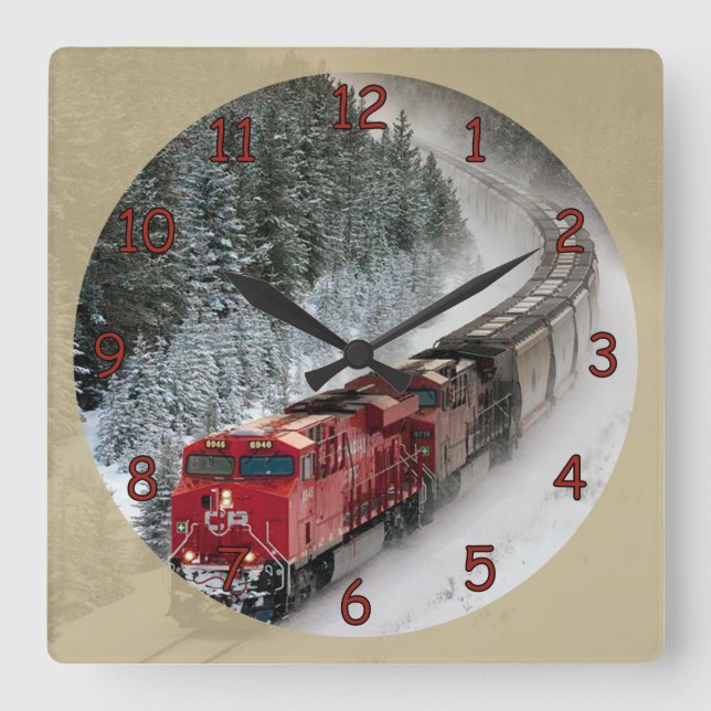 Classic Diesel Engine Train Square Wall Clock (Front)