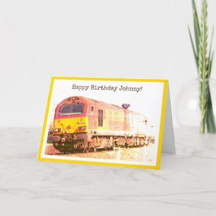 Classic diesel loco, personalized happy birthday card