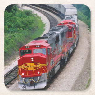 Classic Diesel Train Engine Square Paper Coaster