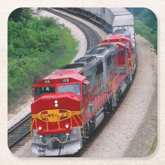 Classic Diesel Train Engine Square Paper Coaster (Front)