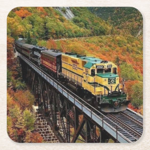 Classic Diesel Train Engine Square Paper Coaster