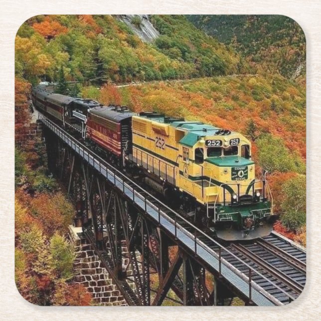 Classic Diesel Train Engine Square Paper Coaster (Front)