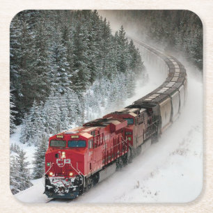 Classic Diesel Train Engine Square Paper Coaster