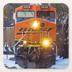 Classic Diesel Train Engine Square Paper Coaster