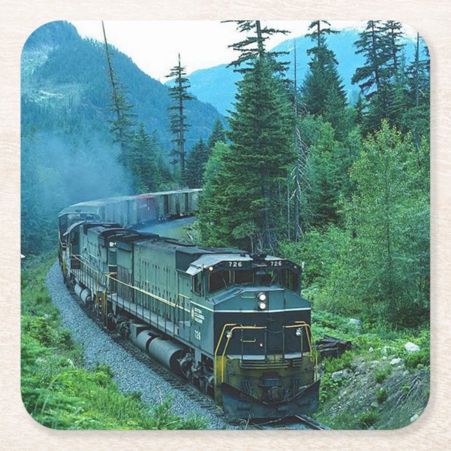 Classic Diesel Train Engine Square Paper Coaster (Front)
