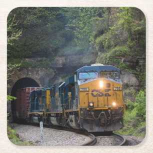 Classic Diesel Train Engine Square Paper Coaster