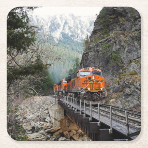 Classic Diesel Train Engine Square Paper Coaster